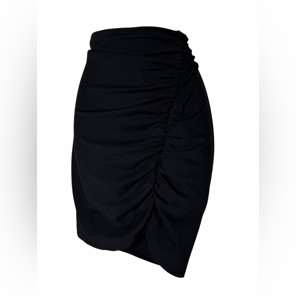 Anthropologie ruched side black Pencil skirt slightly asymmetrical size medium